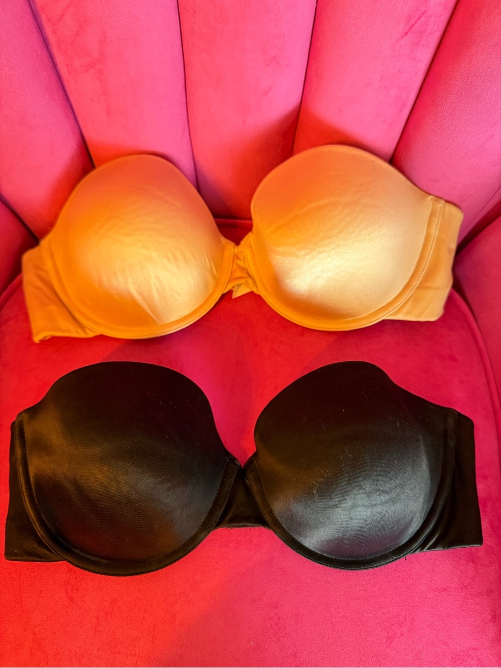 2 Maidenform Strapless Push-Up Bra - Black & Tan sz. 36C underwire